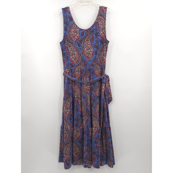 Talbots Paisley Tiered Midi Dress Size Lp stretch knit jersey blue sleeveless - Picture 8 of 9